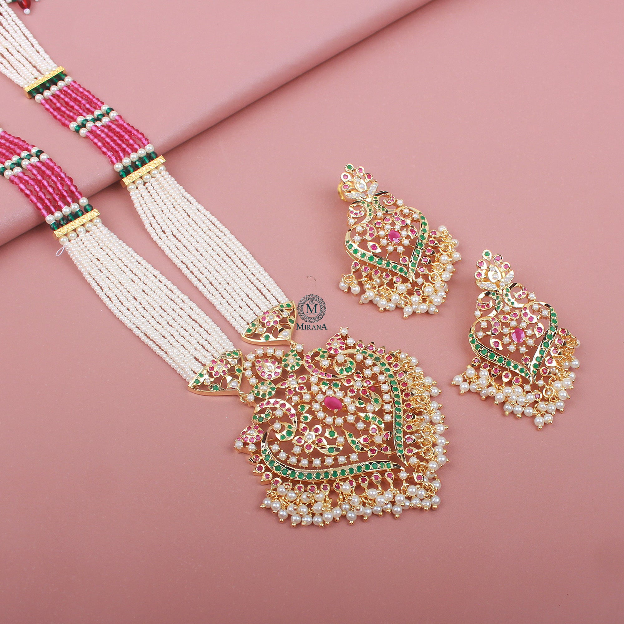 Mayuri Jadau Ruby Green Long Rani Haar