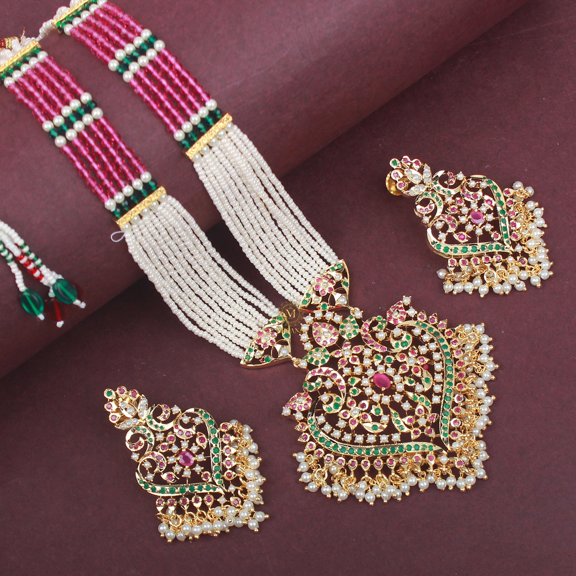 Mayuri Jadau Ruby Green Long Rani Haar