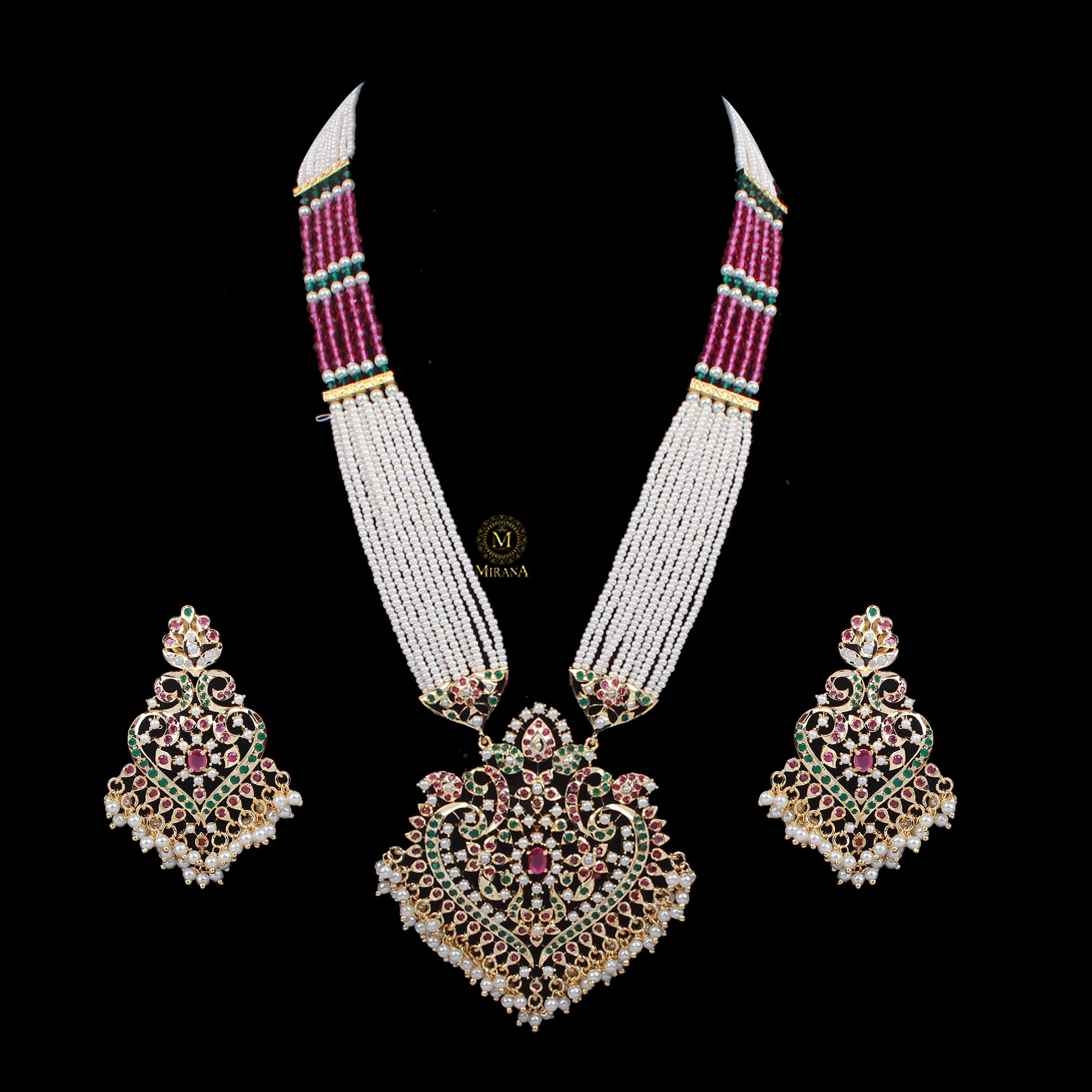 Mayuri Jadau Ruby Green Long Rani Haar