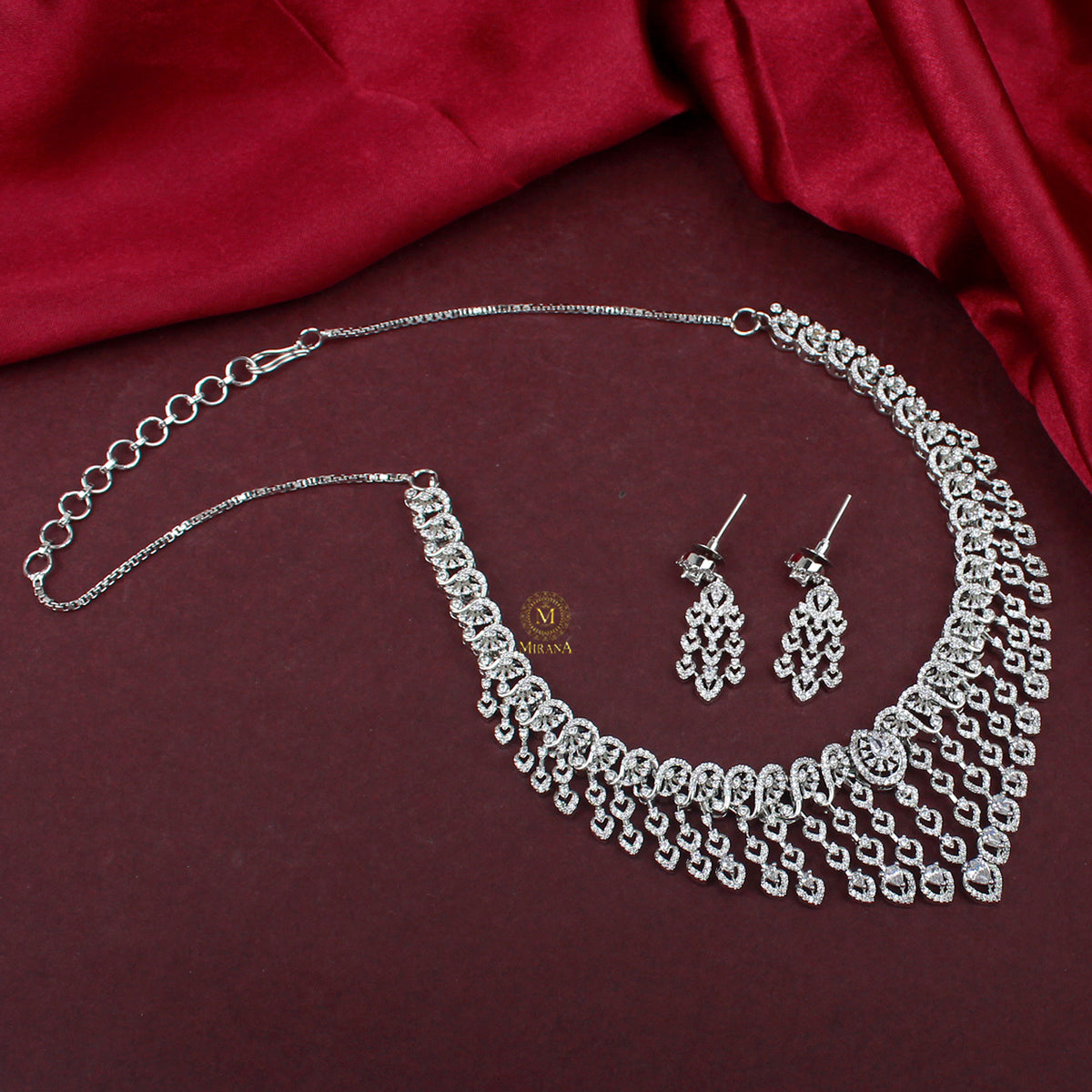 Auri CZ Waterfall Designer Necklace Set