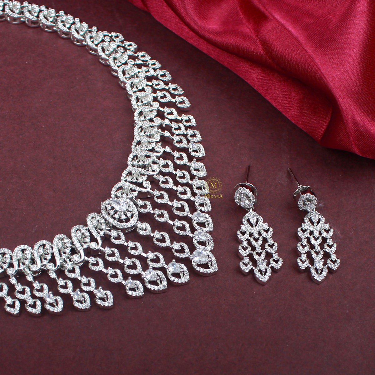 Auri CZ Waterfall Designer Necklace Set