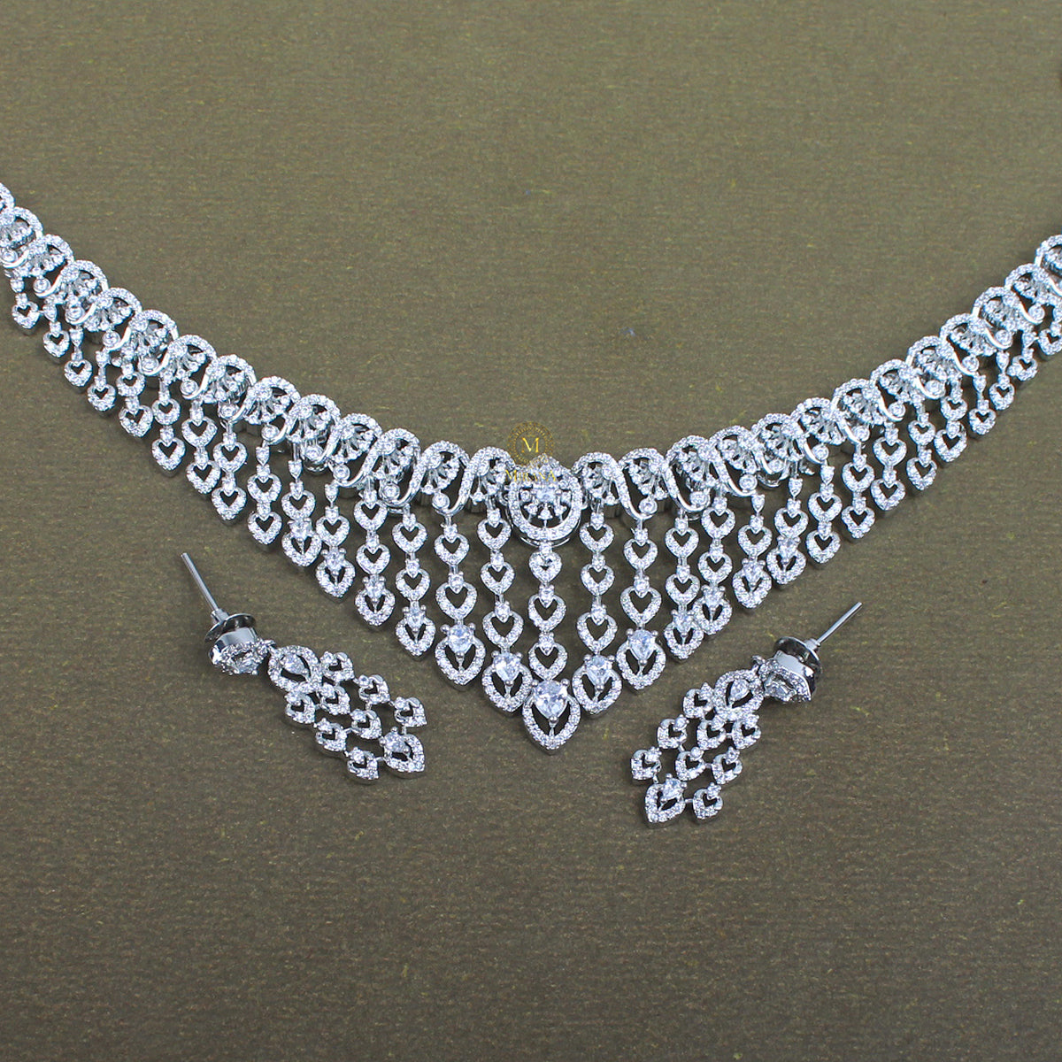 Auri CZ Waterfall Designer Necklace Set