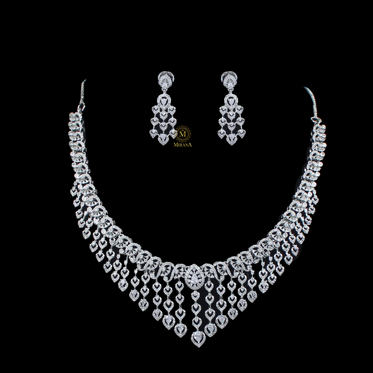 Auri CZ Waterfall Designer Necklace Set