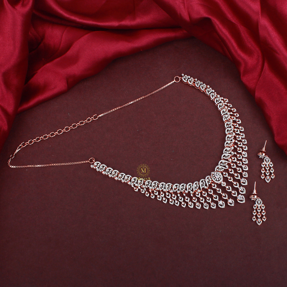 Auri CZ Waterfall Designer Necklace Set