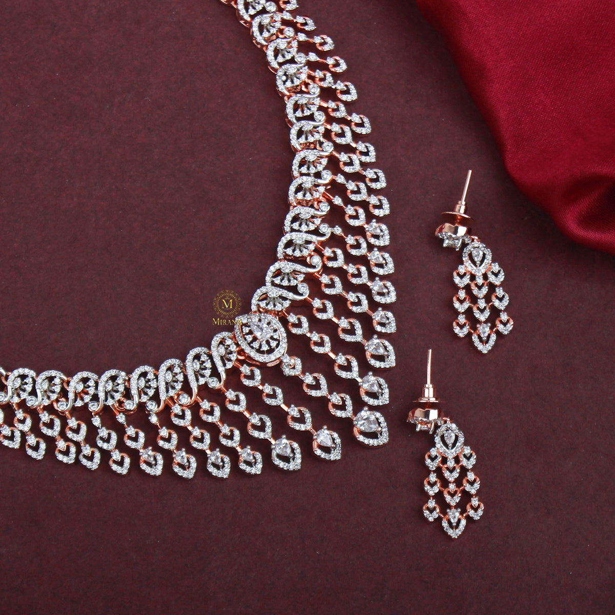 Auri CZ Waterfall Designer Necklace Set