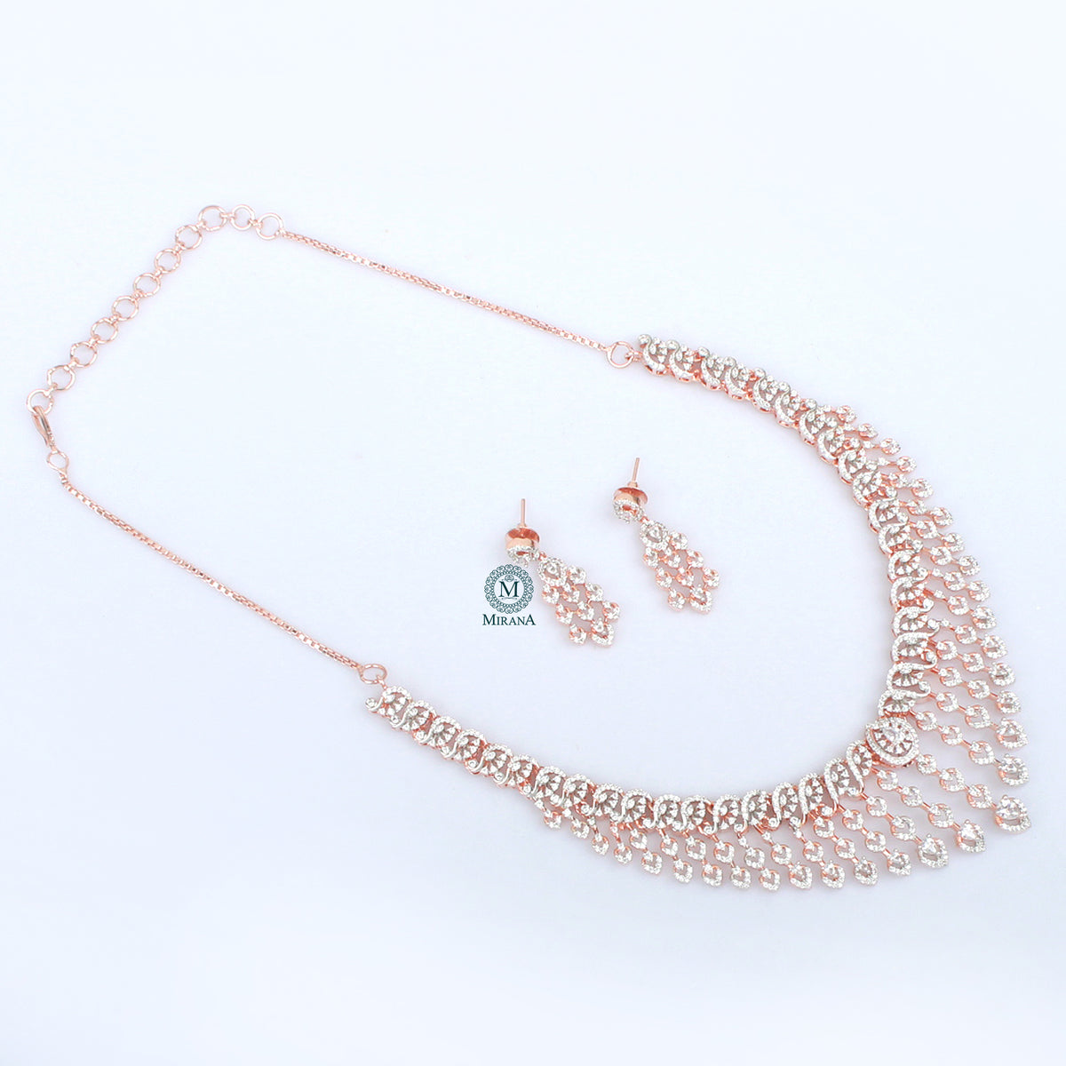 Auri CZ Waterfall Designer Necklace Set