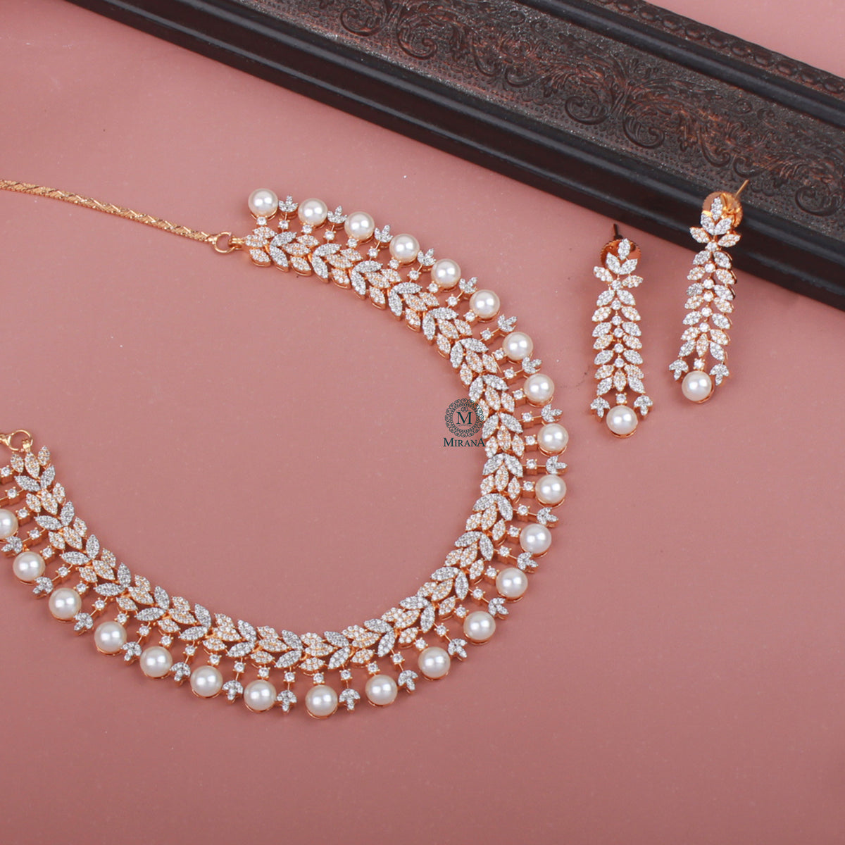 Suzy Pearl CZ Designer Necklace Set