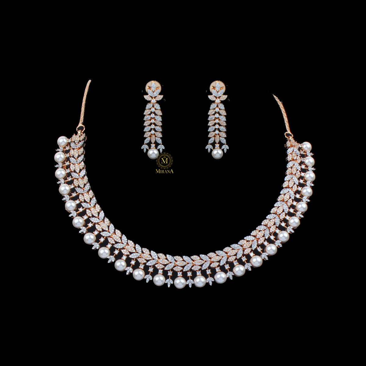 Suzy Pearl CZ Designer Necklace Set