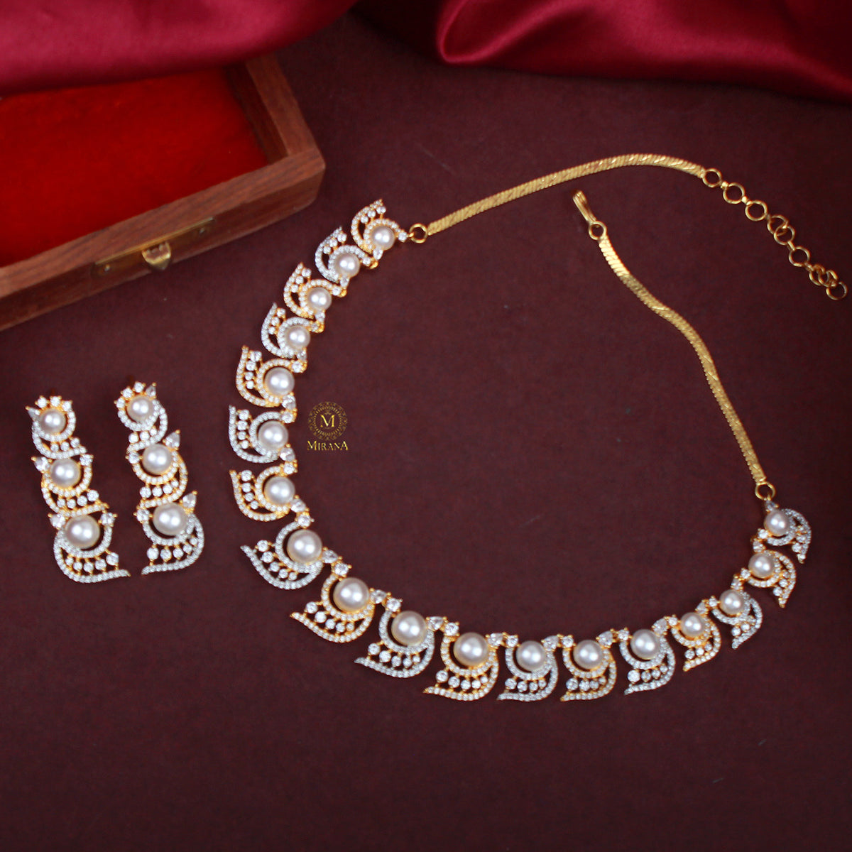 Tiza Pearl CZ Designer Necklace Set
