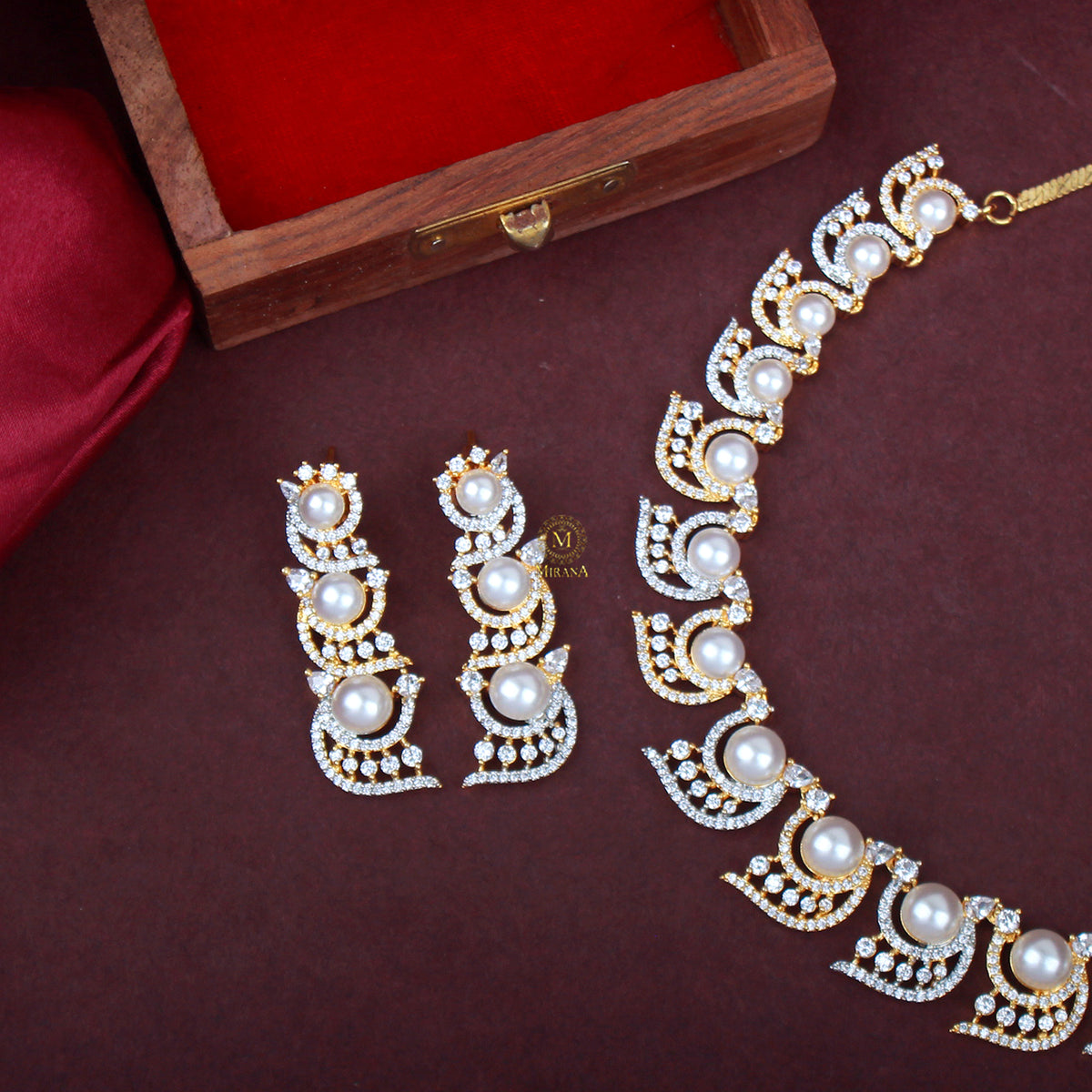 Tiza Pearl CZ Designer Necklace Set