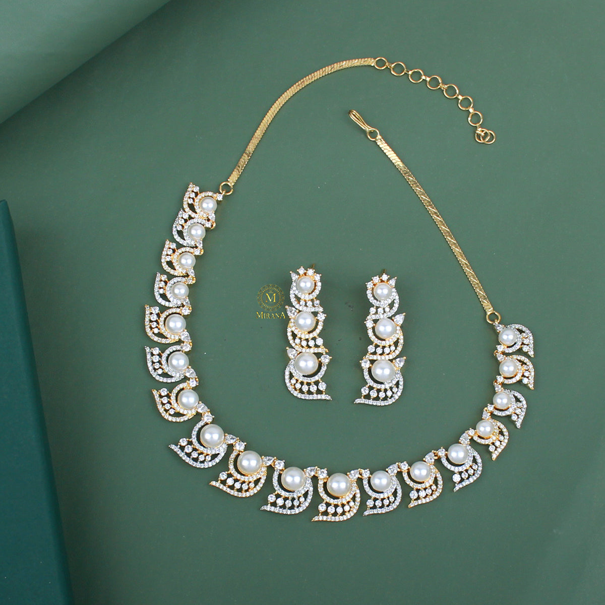Tiza Pearl CZ Designer Necklace Set