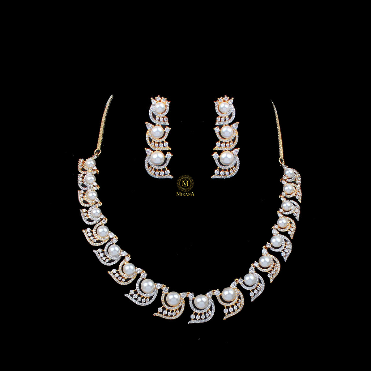 Tiza Pearl CZ Designer Necklace Set