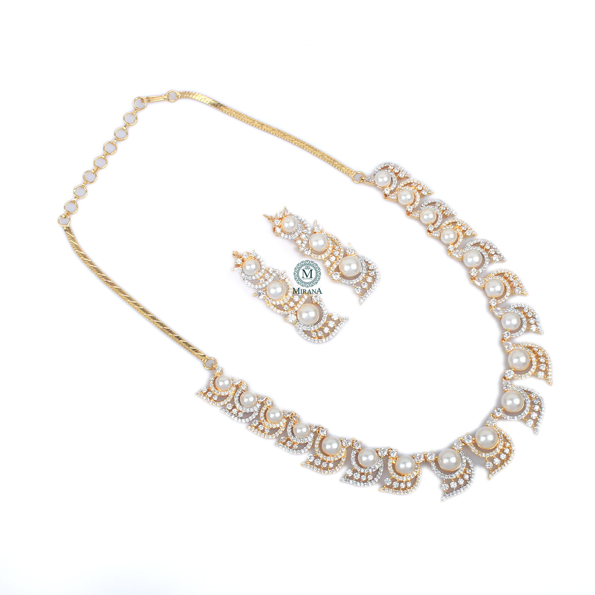 Tiza Pearl CZ Designer Necklace Set
