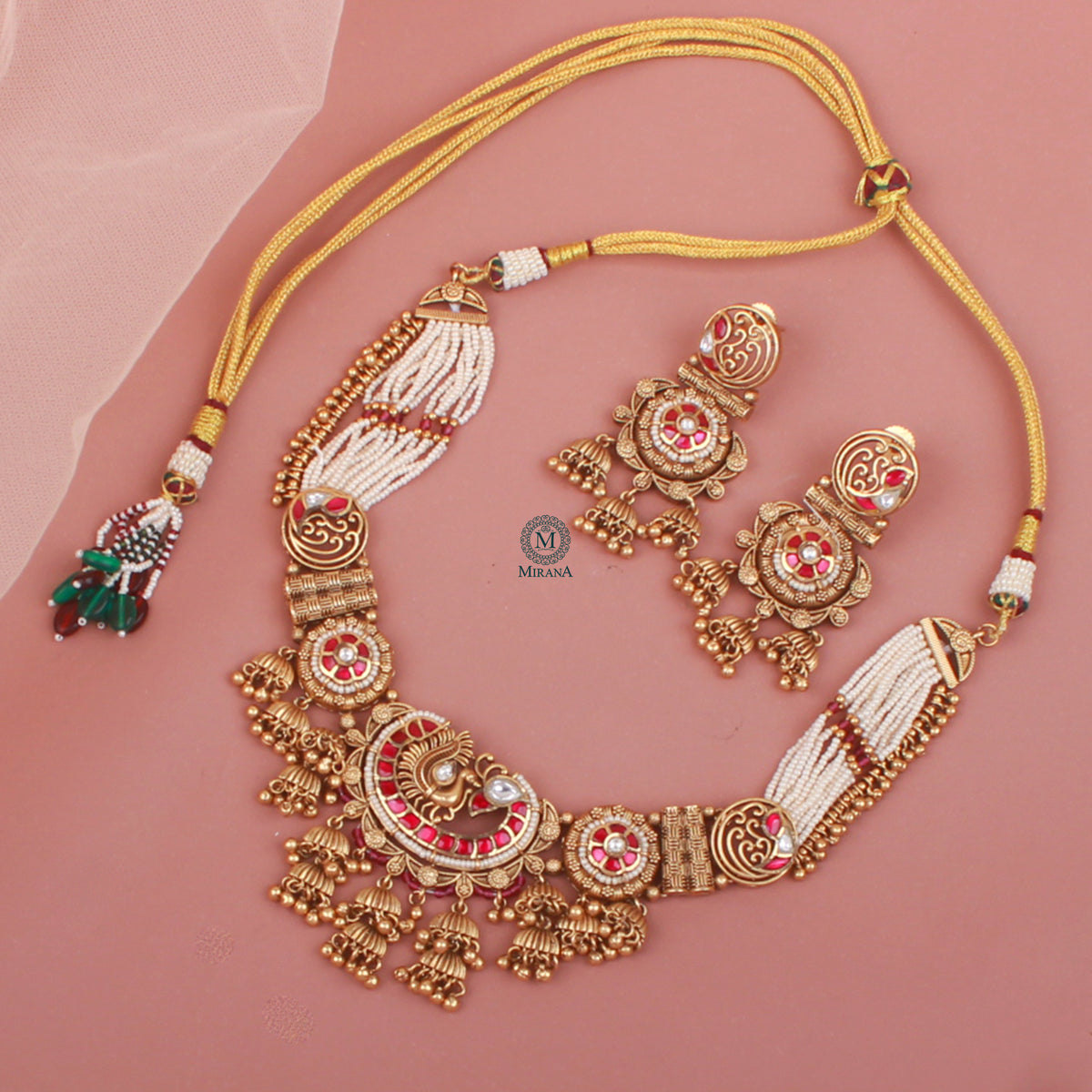 Mayurika Ruby Antique Designer Neckalce Set