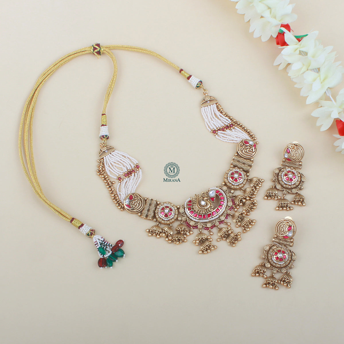 Mayurika Ruby Antique Designer Neckalce Set