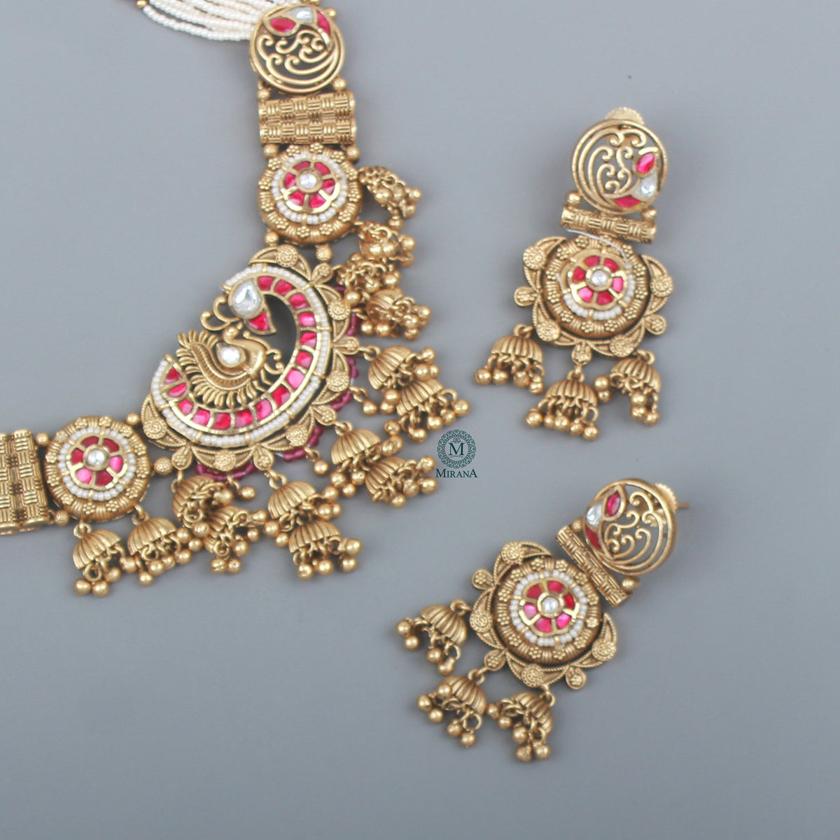 Mayurika Ruby Antique Designer Neckalce Set