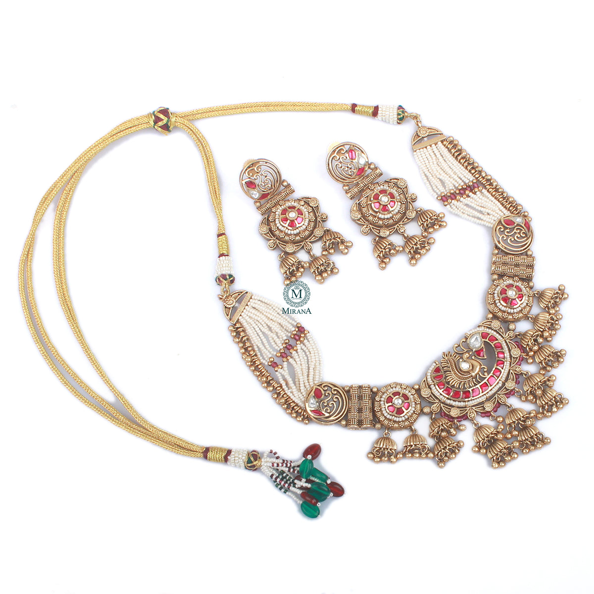 Mayurika Ruby Antique Designer Neckalce Set