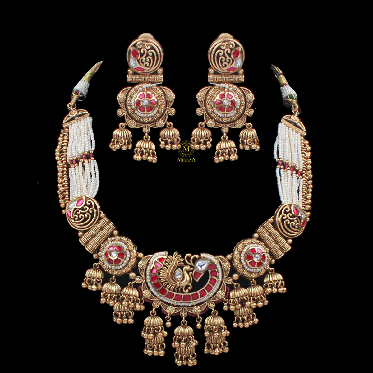 Mayurika Ruby Antique Designer Neckalce Set