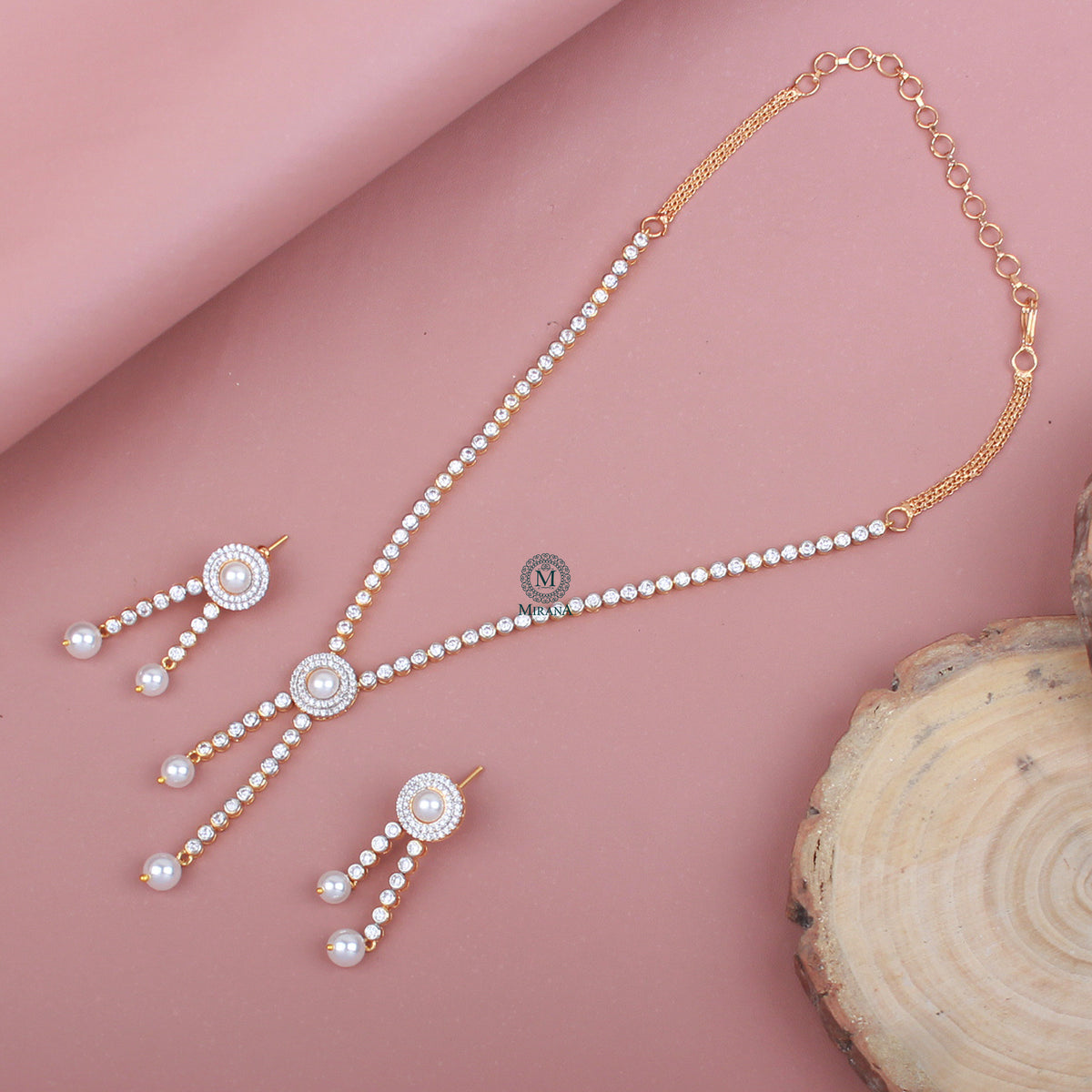 Hazal Pearl CZ Designer Necklace Set