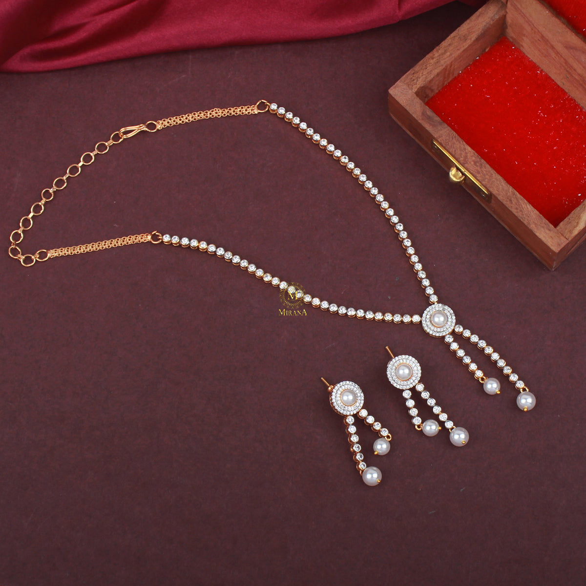Hazal Pearl CZ Designer Necklace Set