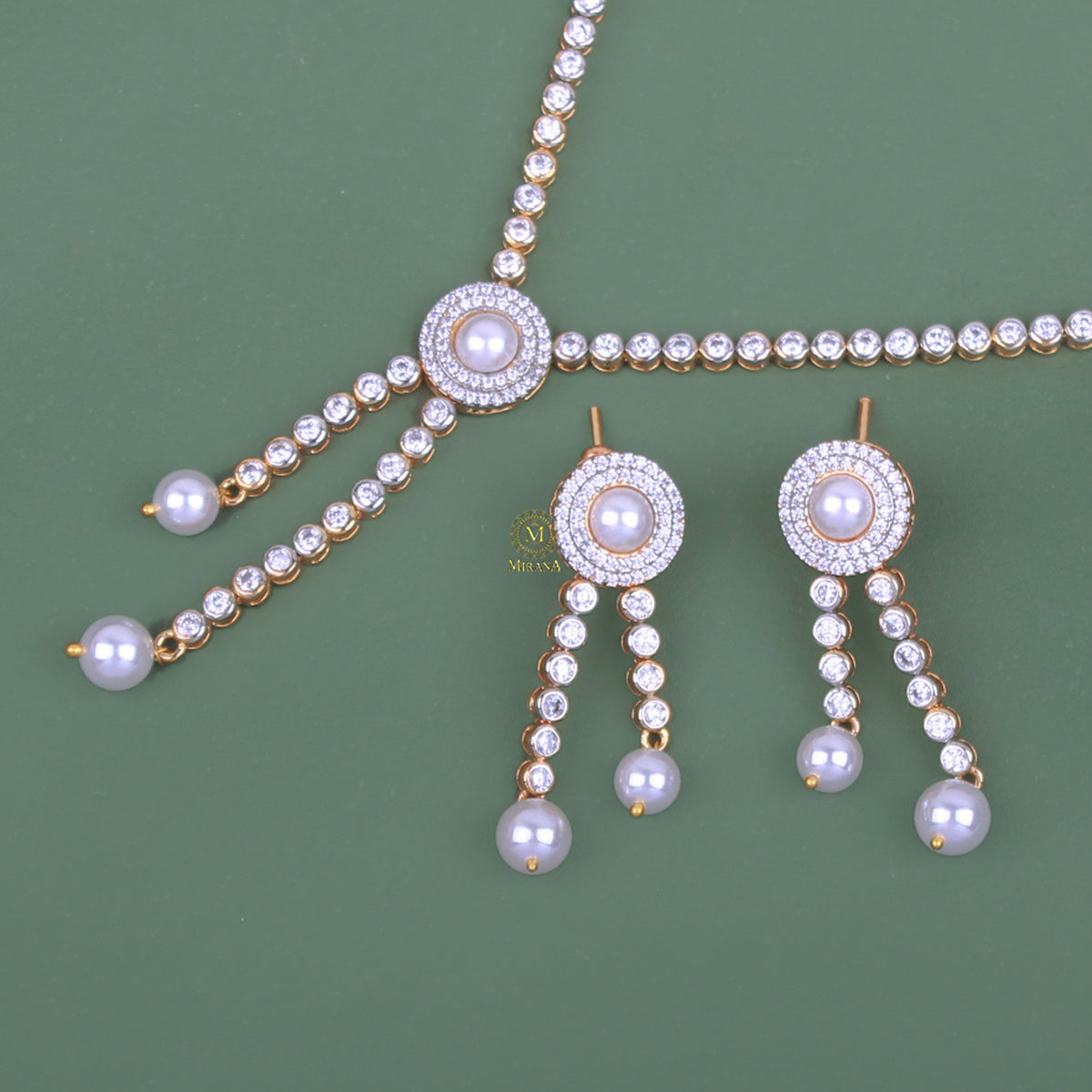 Hazal Pearl CZ Designer Necklace Set