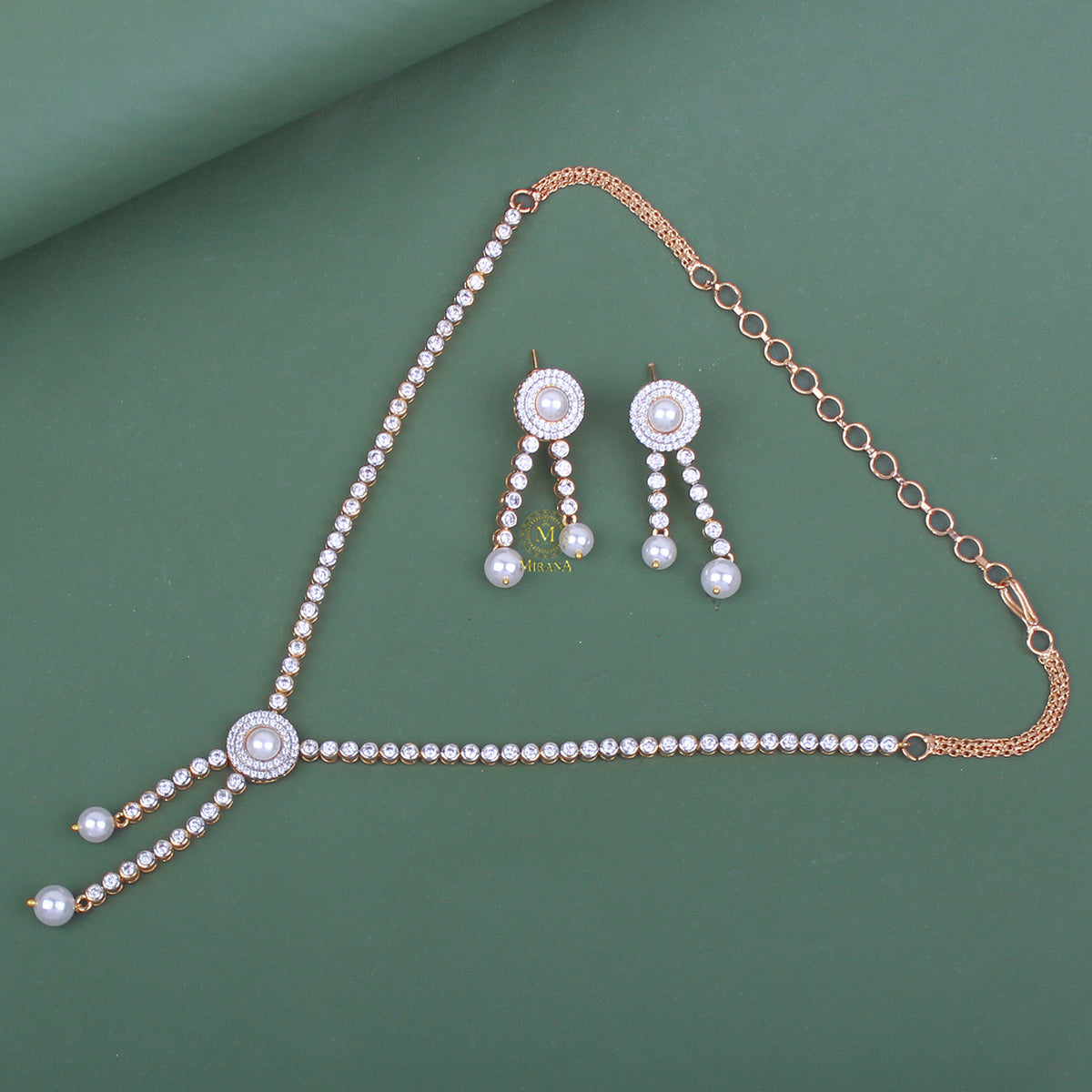 Hazal Pearl CZ Designer Necklace Set
