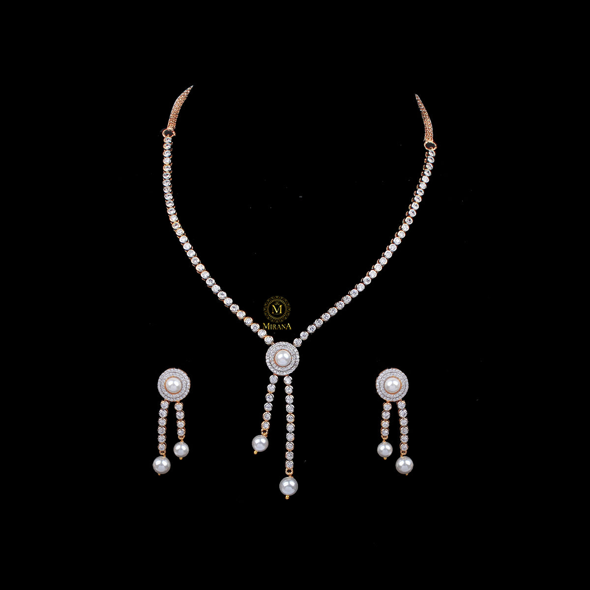 Hazal Pearl CZ Designer Necklace Set