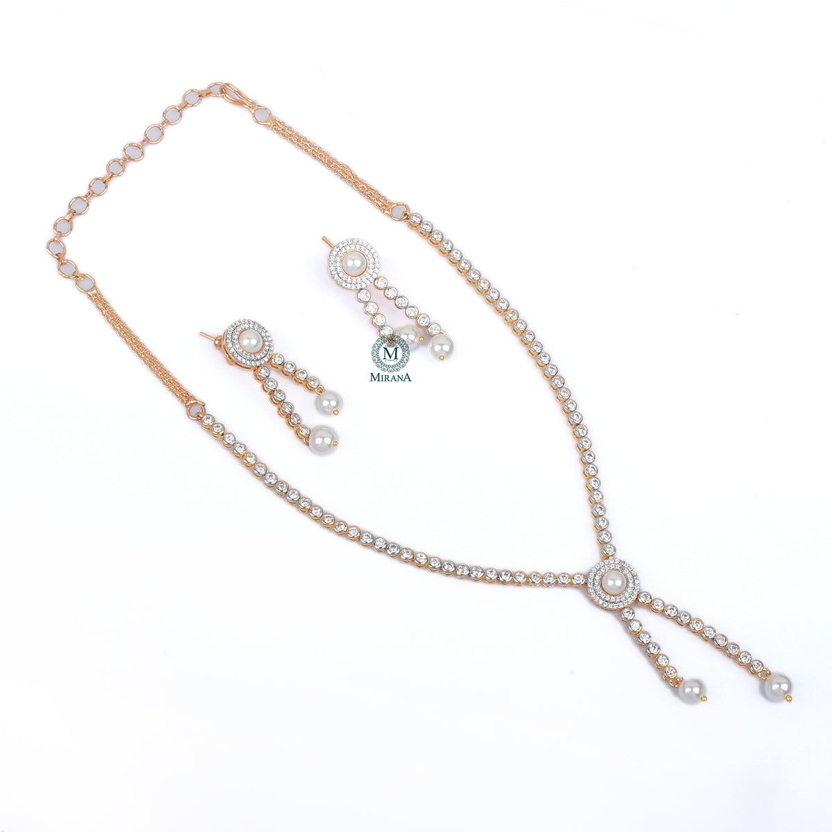 Hazal Pearl CZ Designer Necklace Set