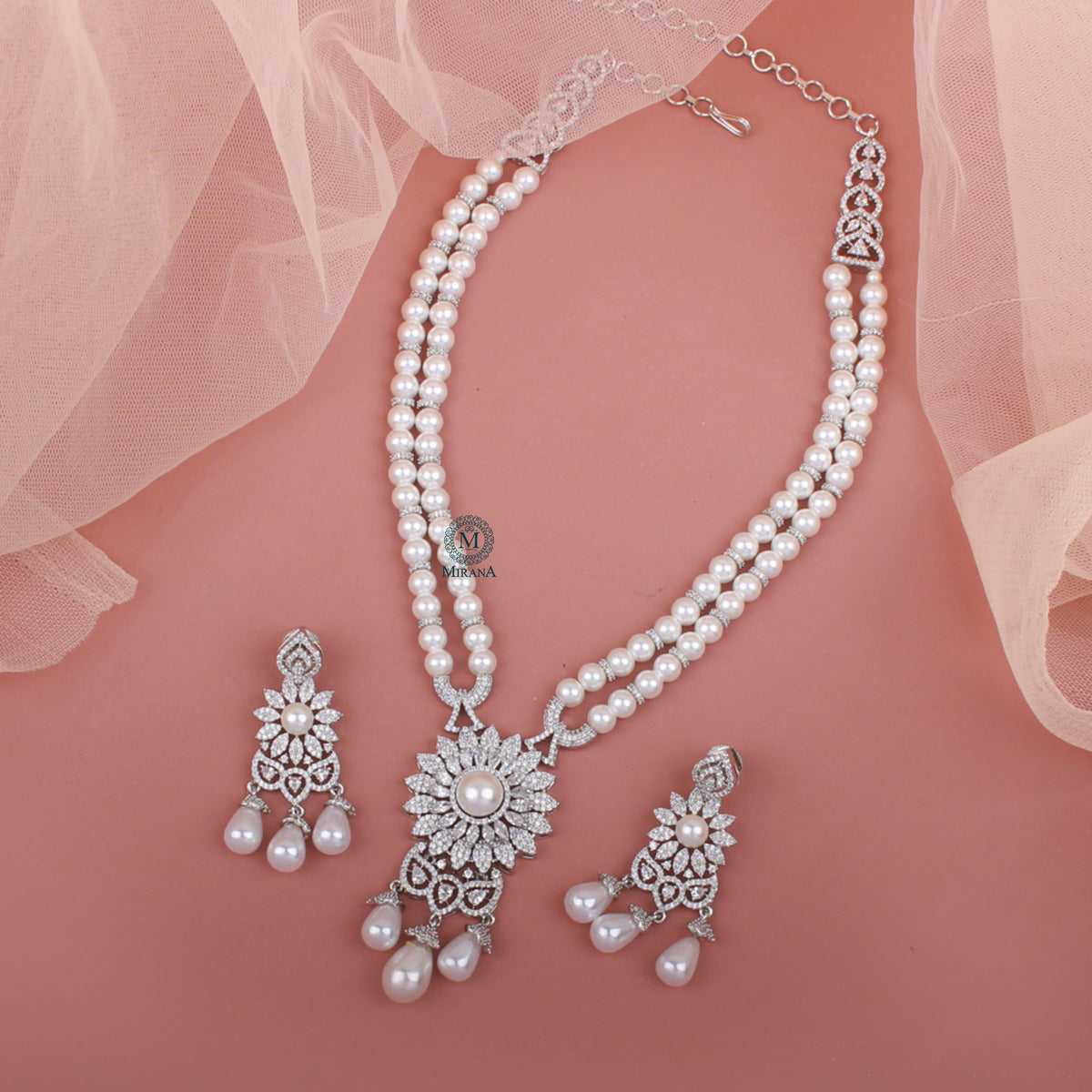 Jiah Pearl CZ Designer Necklace Set