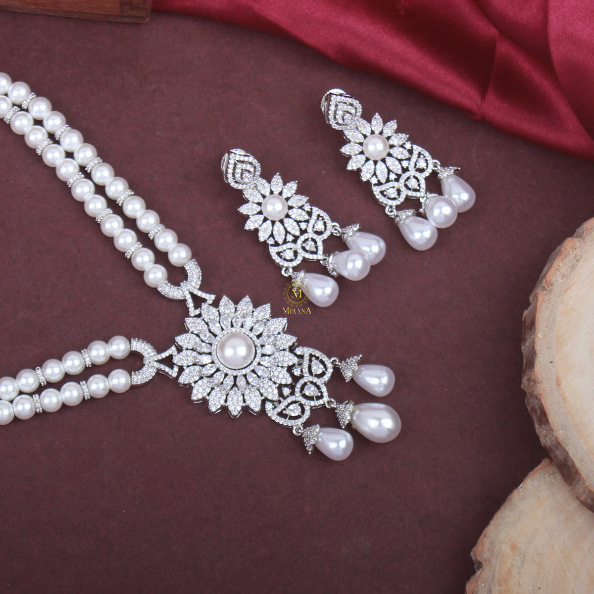 Jiah Pearl CZ Designer Necklace Set