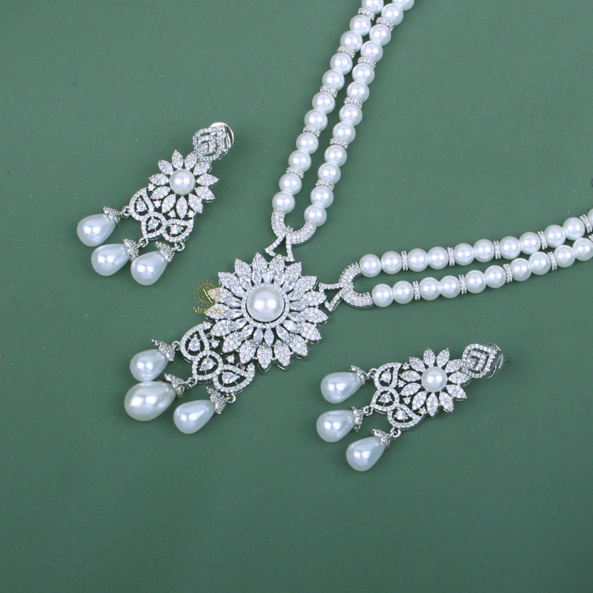 Jiah Pearl CZ Designer Necklace Set