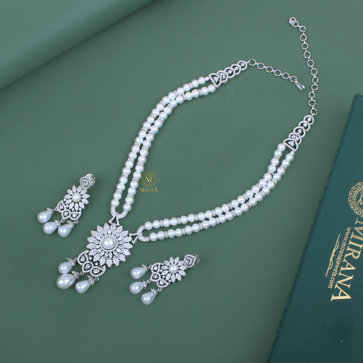 Jiah Pearl CZ Designer Necklace Set