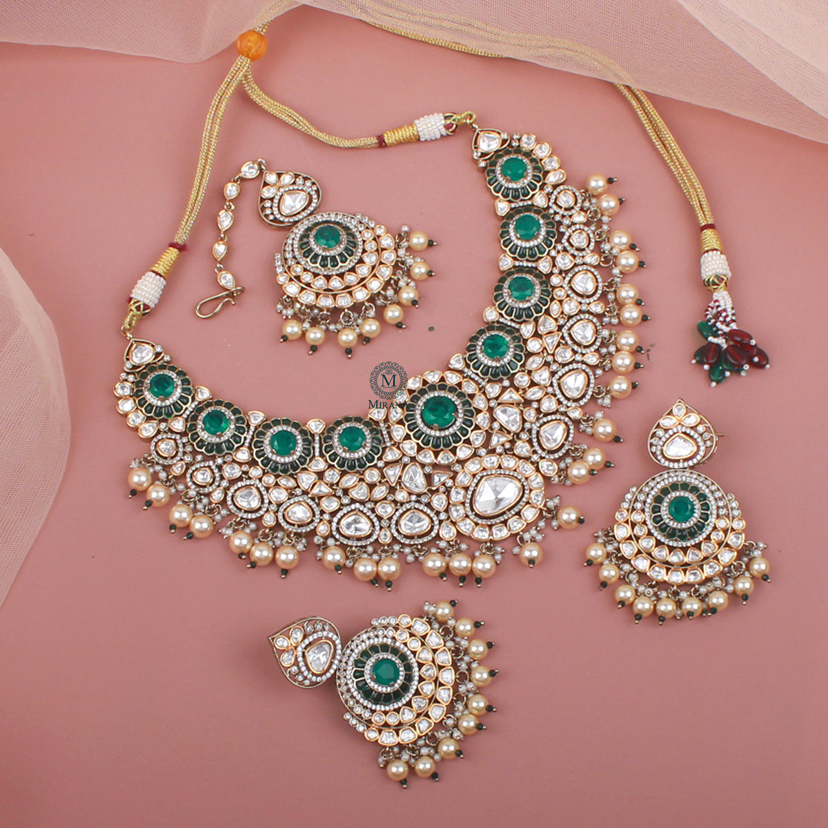Deepshika Emerald Green Polki Necklace Set