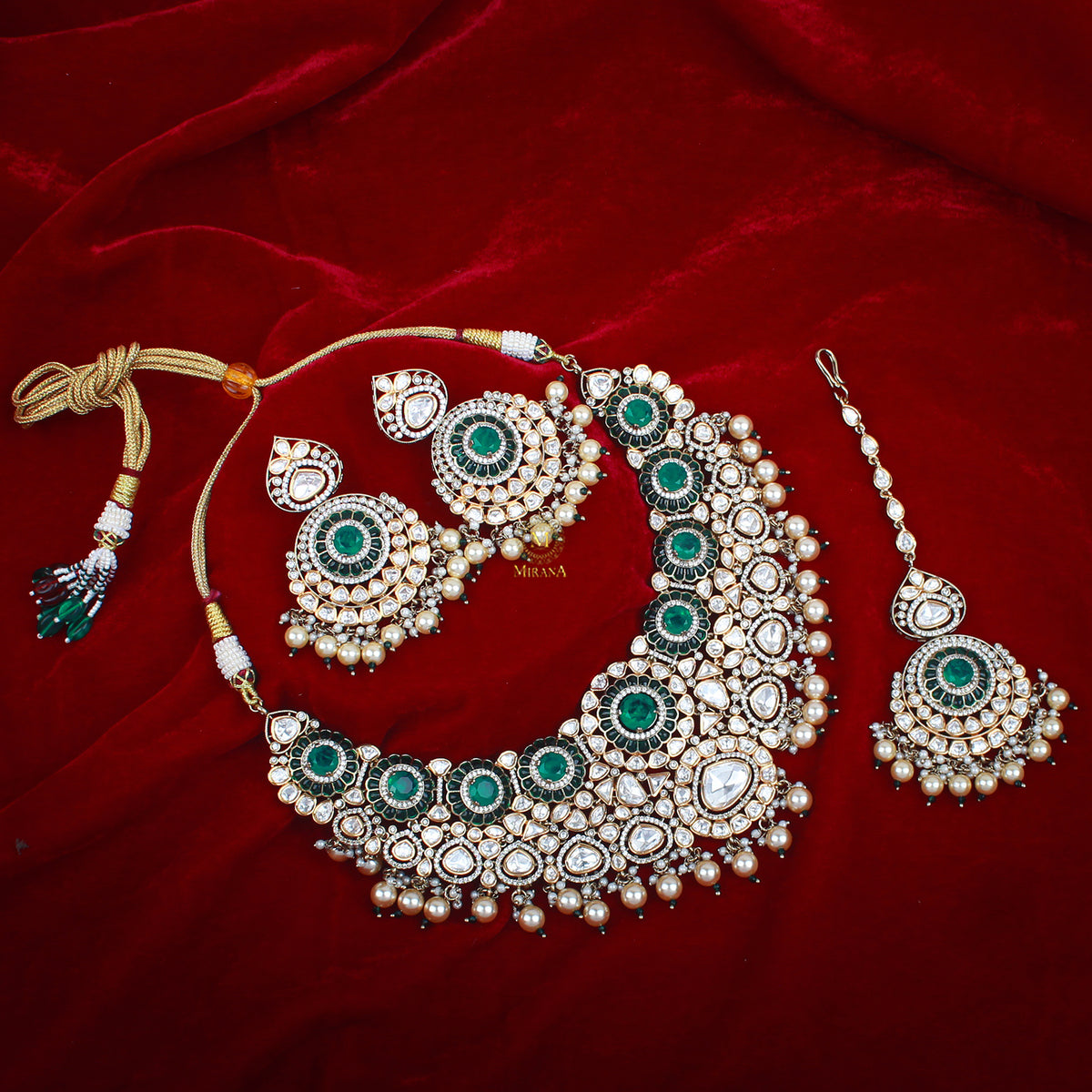 Deepshika Emerald Green Polki Necklace Set
