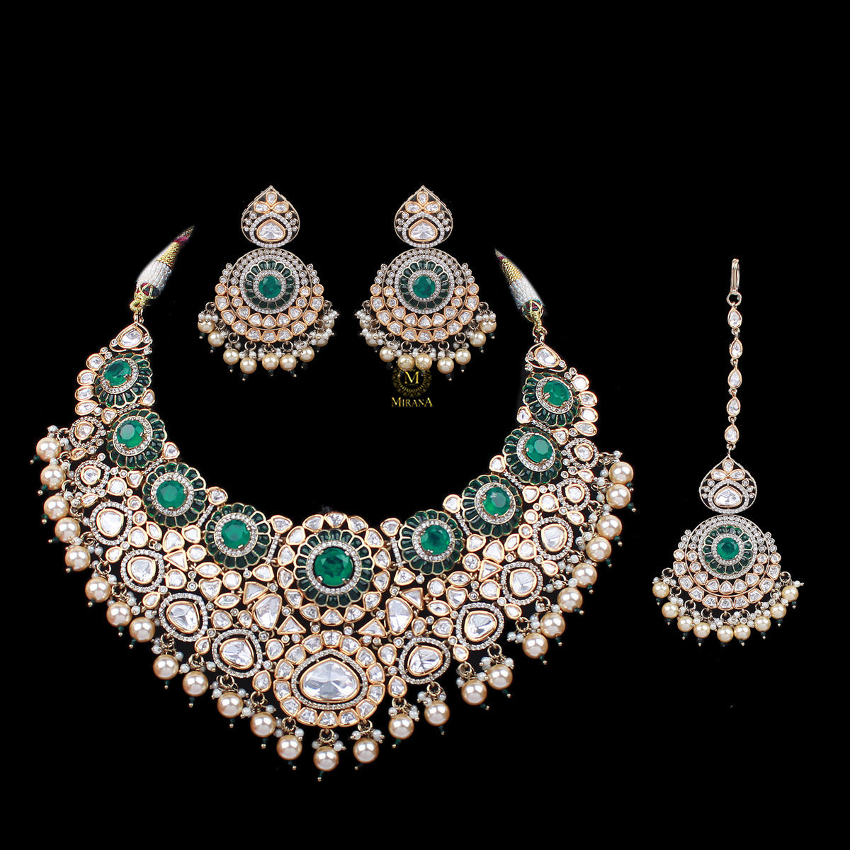 Deepshika Emerald Green Polki Necklace Set