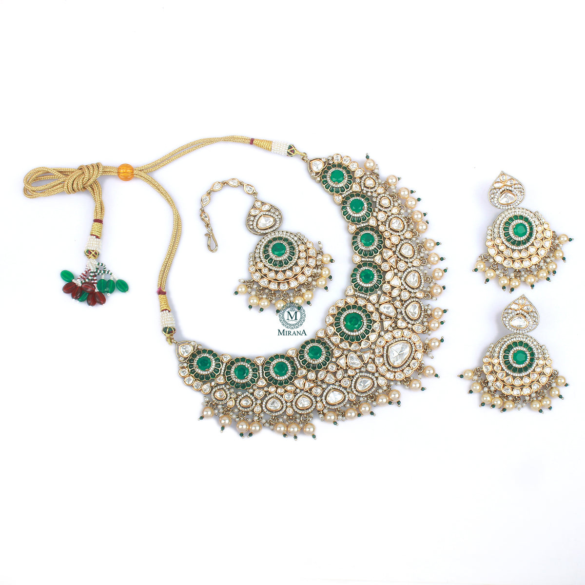 Deepshika Emerald Green Polki Necklace Set