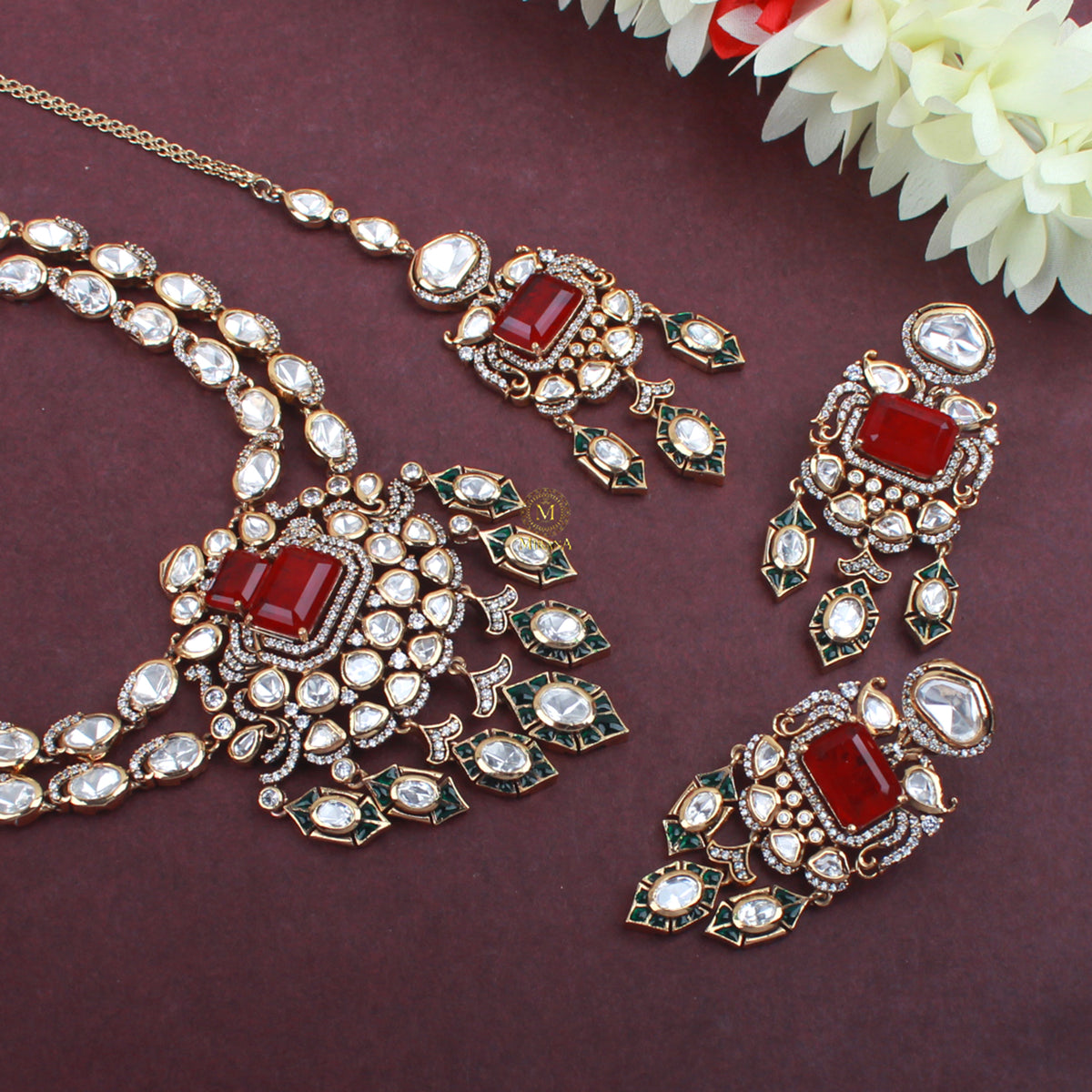 Sidha Polki Layered Necklace Set