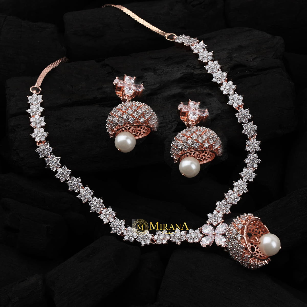 CZ Jhumki Style Necklace Set