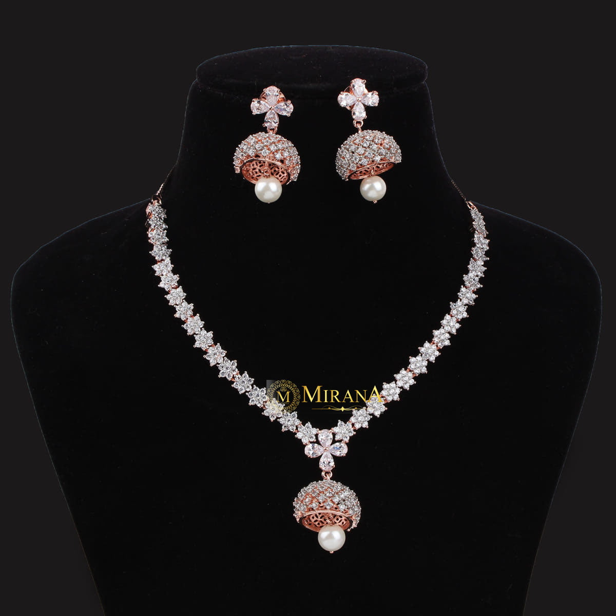 CZ Jhumki Style Necklace Set