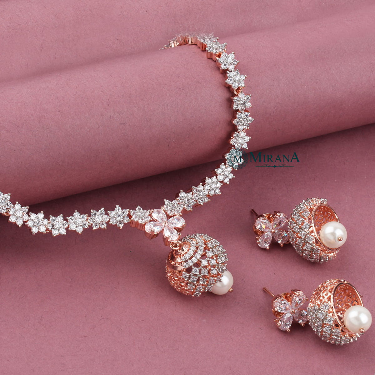 CZ Jhumki Style Necklace Set