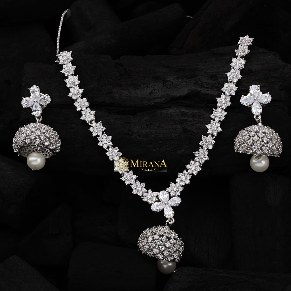 CZ Jhumki Style Necklace Set