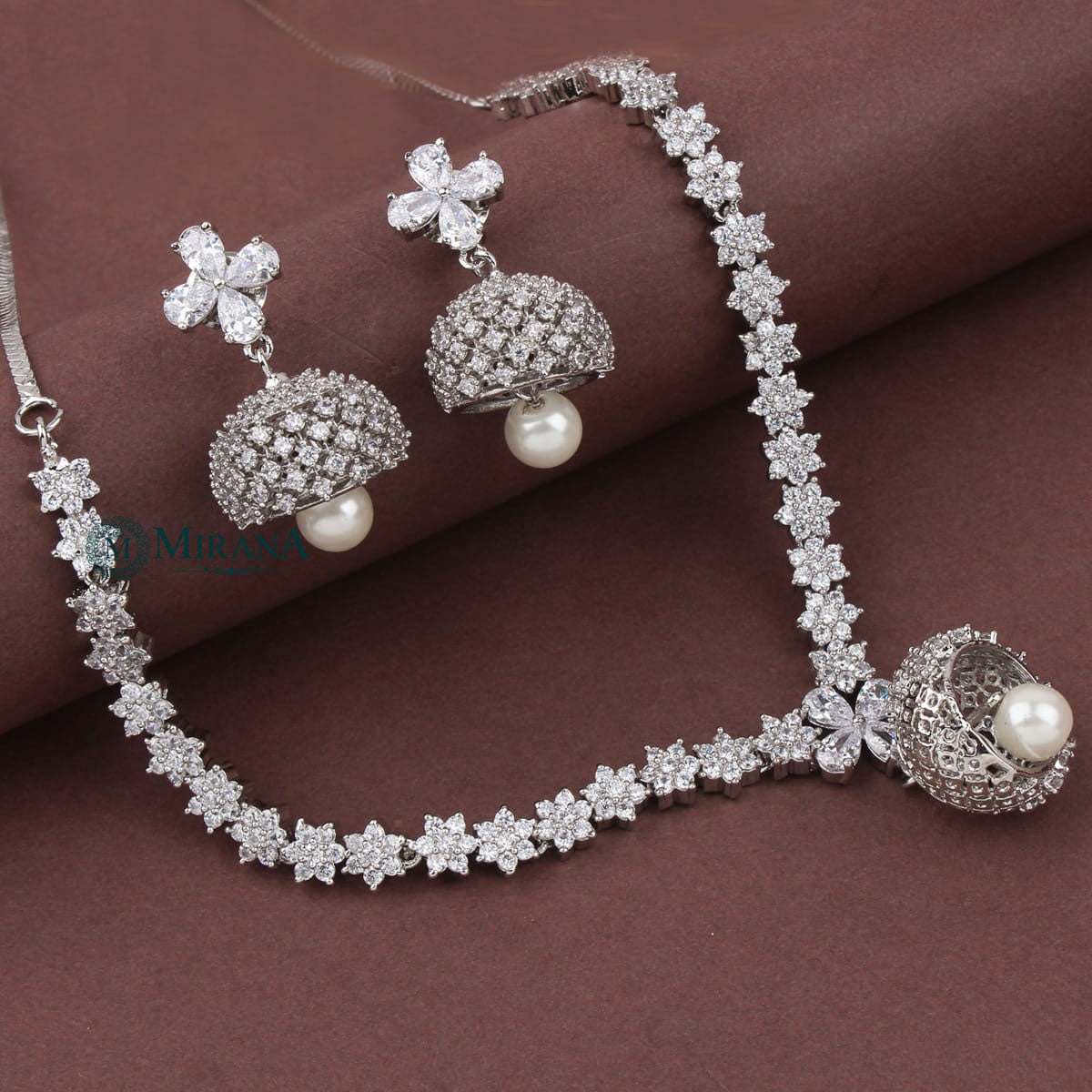 CZ Jhumki Style Necklace Set