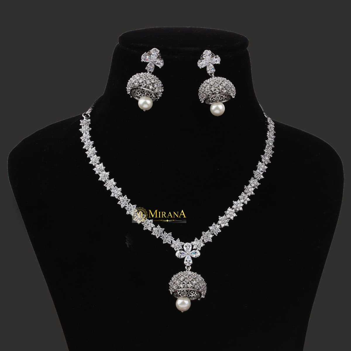 CZ Jhumki Style Necklace Set