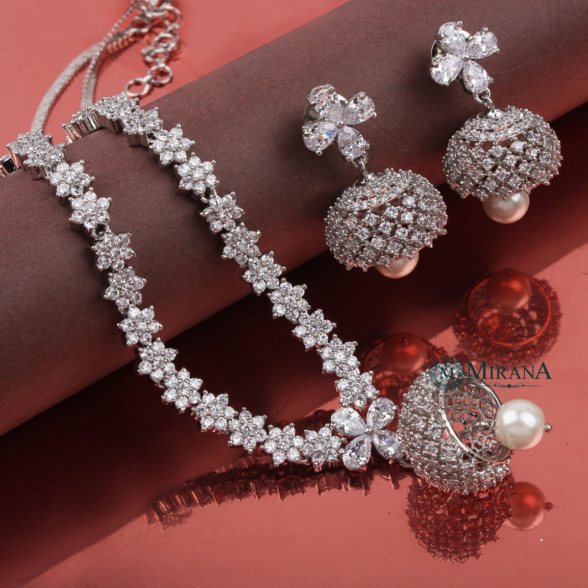 CZ Jhumki Style Necklace Set