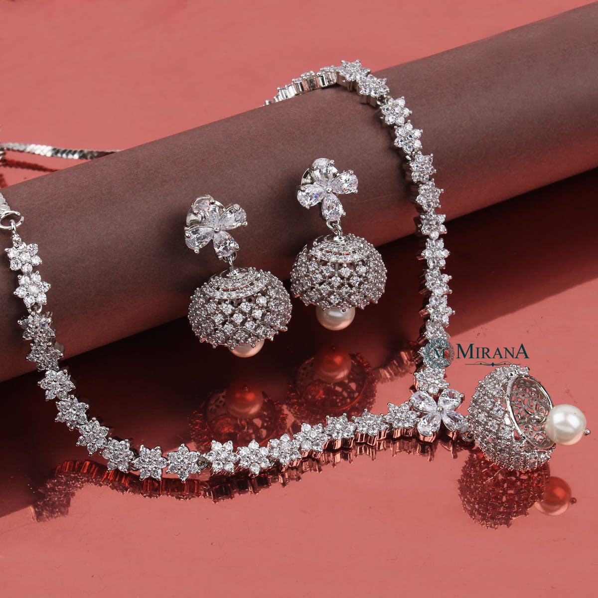 CZ Jhumki Style Necklace Set