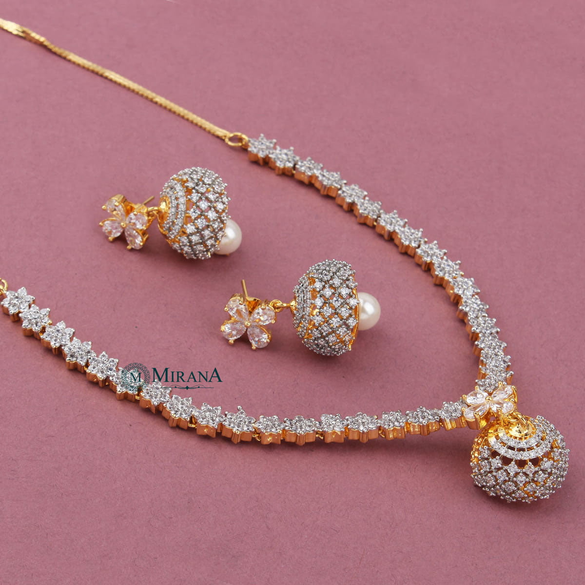 CZ Jhumki Style Necklace Set