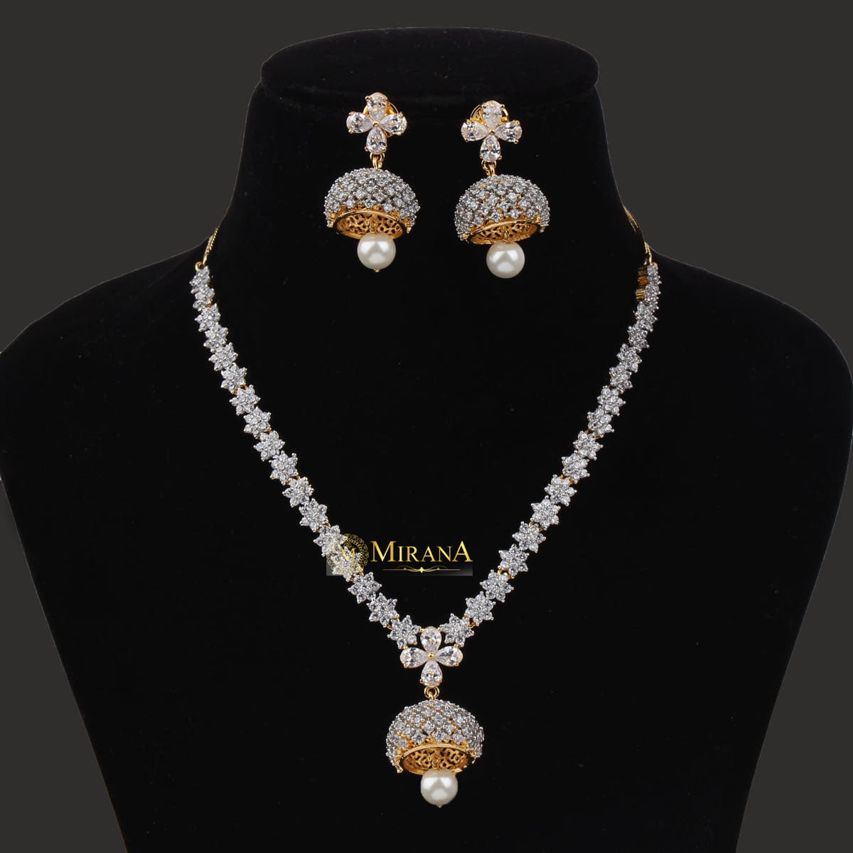 CZ Jhumki Style Necklace Set