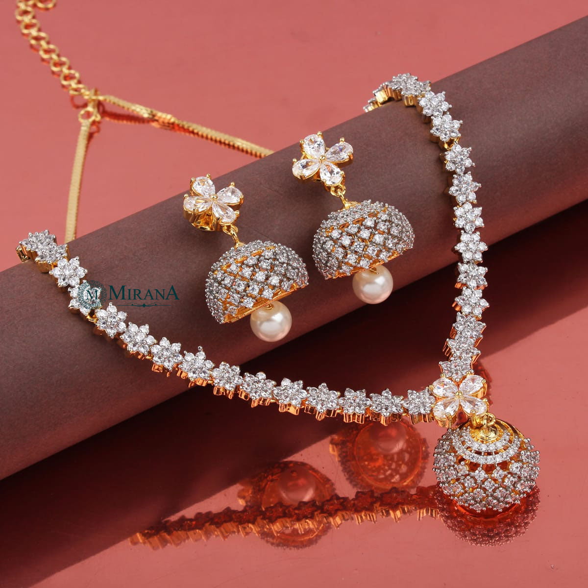 CZ Jhumki Style Necklace Set