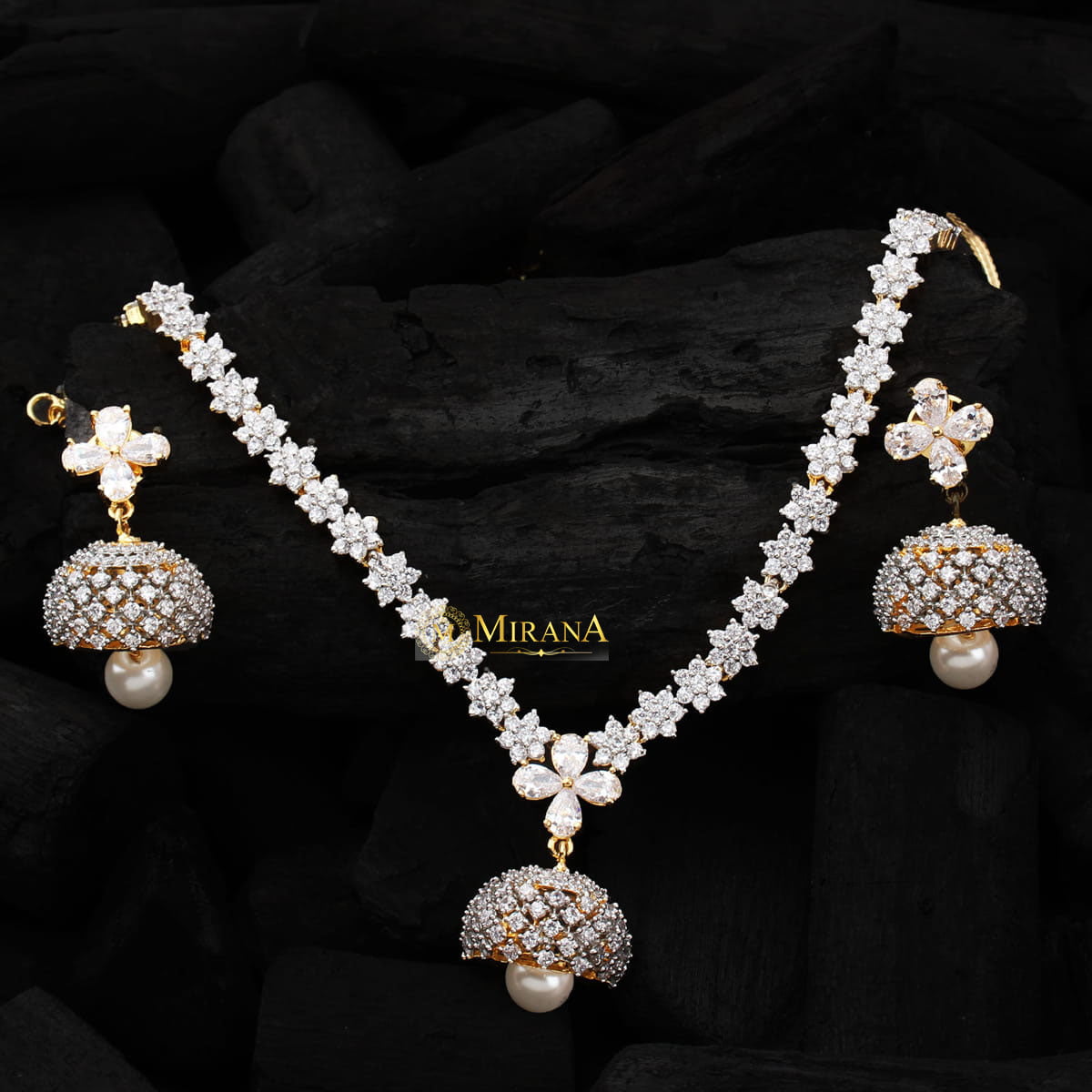 CZ Jhumki Style Necklace Set