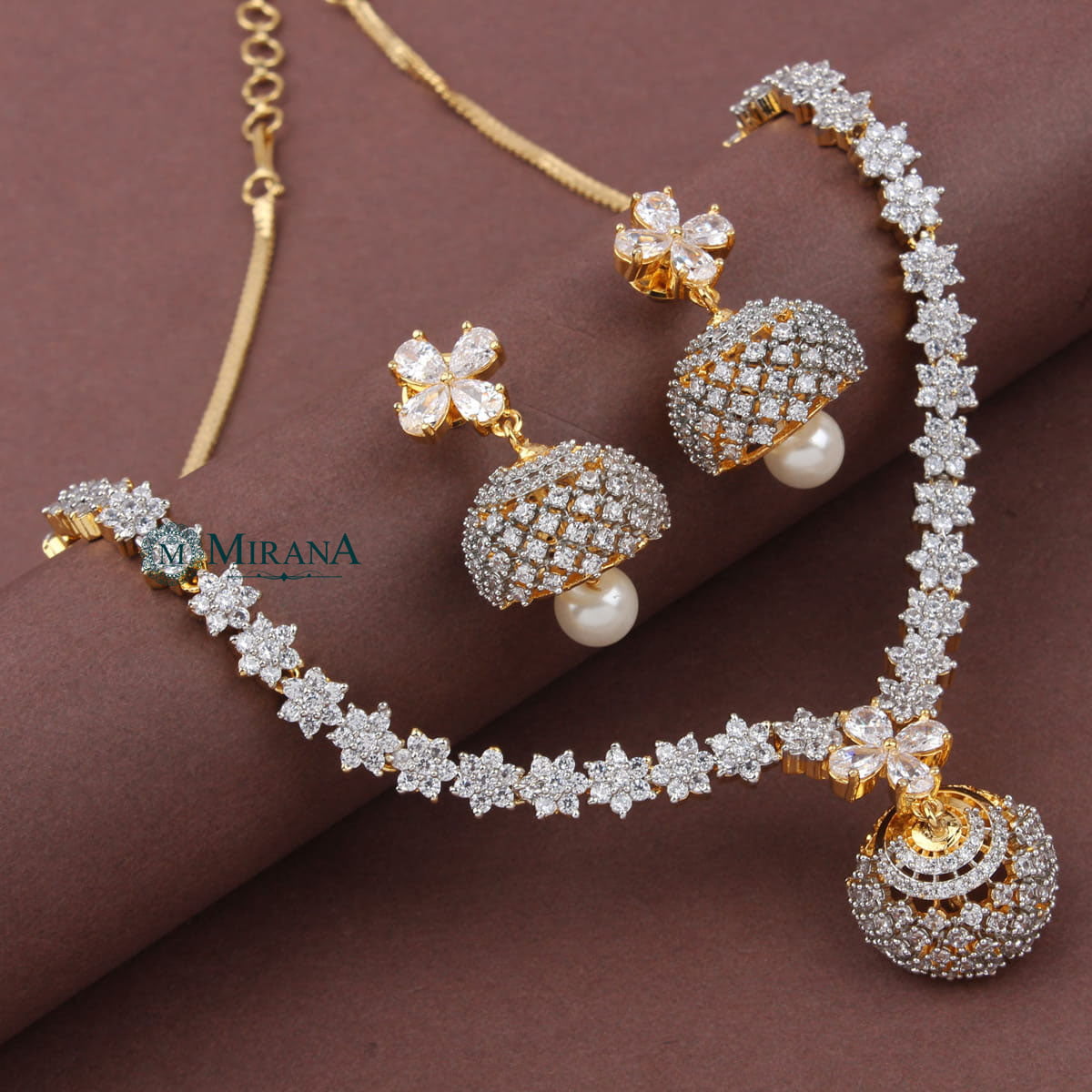 CZ Jhumki Style Necklace Set